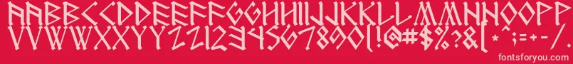 Runenglish1-fontti – vaaleanpunaiset fontit punaisella taustalla