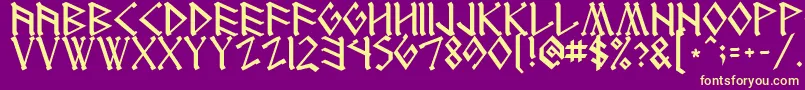 Runenglish1-fontti – keltaiset fontit violetilla taustalla