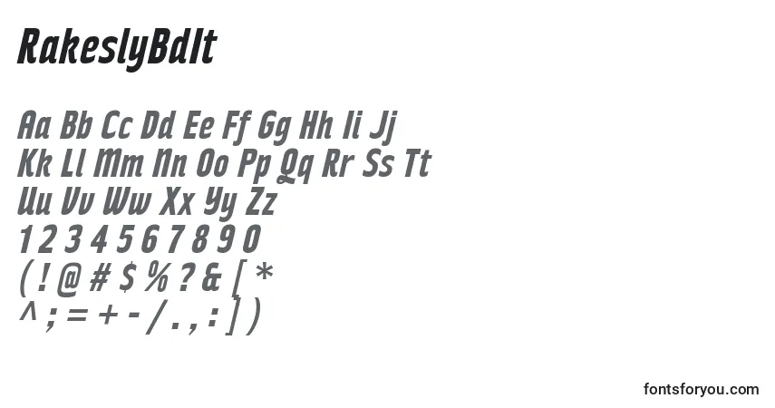 Шрифт RakeslyBdIt – алфавит, цифры, специальные символы