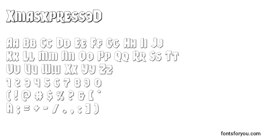 A fonte Xmasxpress3D – alfabeto, números, caracteres especiais