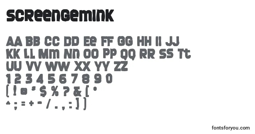 A fonte Screengemink – alfabeto, números, caracteres especiais