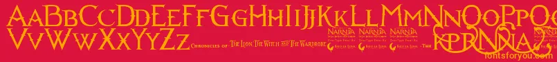 Narnia-Schriftart – Orangefarbene Schriften auf rotem Hintergrund