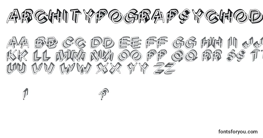 A fonte Architypograpsychodeliqu – alfabeto, números, caracteres especiais