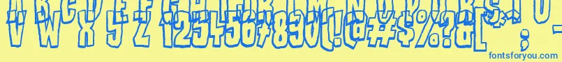 フォントBadStories – 青い文字が黄色の背景にあります。