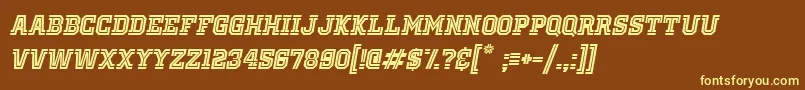 OldSchoolUnitedInlineItalic-fontti – keltaiset fontit ruskealla taustalla