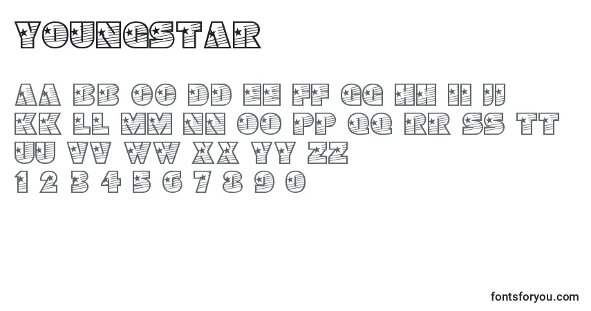 Schriftart Youngstar – Alphabet, Zahlen, spezielle Symbole
