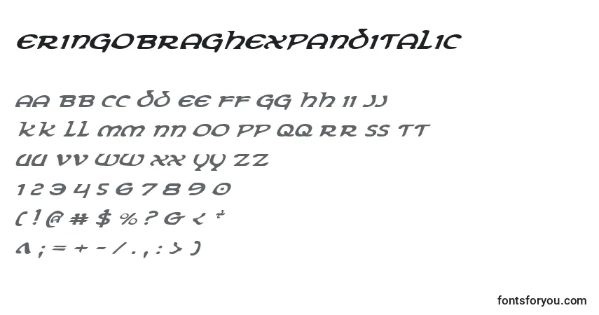 Шрифт ErinGoBraghExpanditalic – алфавит, цифры, специальные символы