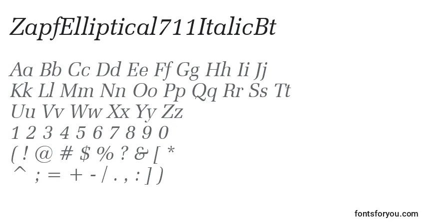 Шрифт ZapfElliptical711ItalicBt – алфавит, цифры, специальные символы