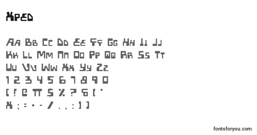 Schriftart Xped – Alphabet, Zahlen, spezielle Symbole