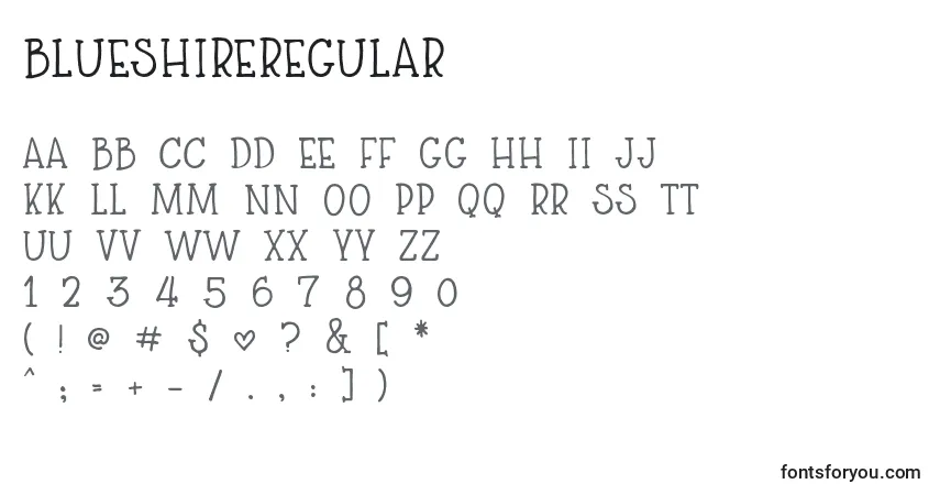 Czcionka BlueshireRegular – alfabet, cyfry, specjalne znaki