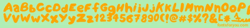 フォントAmareleta – オレンジの文字が緑の背景にあります。