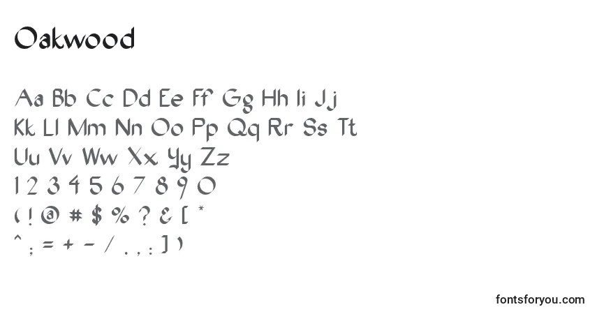 Schriftart Oakwood – Alphabet, Zahlen, spezielle Symbole