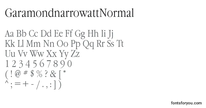 A fonte GaramondnarrowattNormal – alfabeto, números, caracteres especiais
