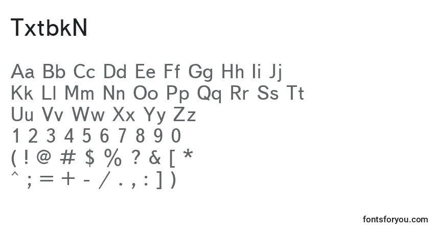 Schriftart TxtbkN – Alphabet, Zahlen, spezielle Symbole