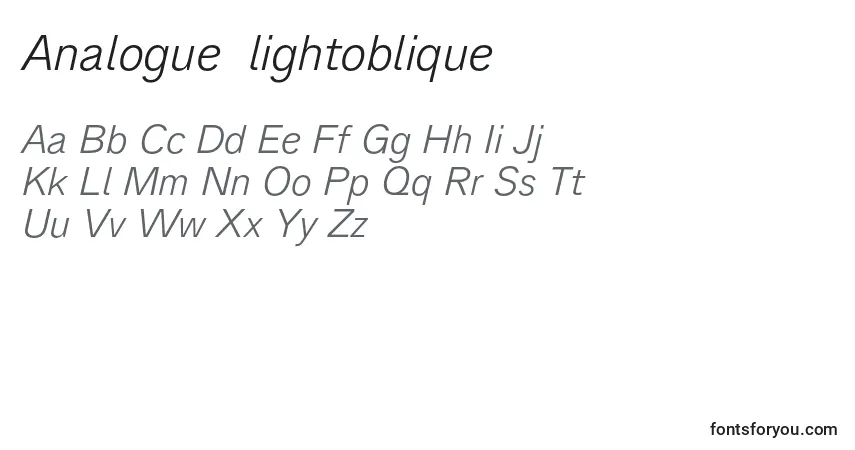 Шрифт Analogue46lightoblique (56340) – алфавит, цифры, специальные символы