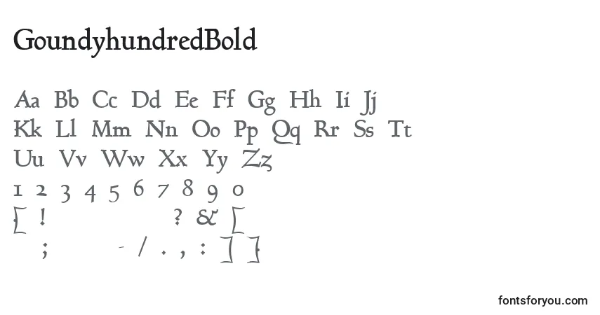 A fonte GoundyhundredBold – alfabeto, números, caracteres especiais