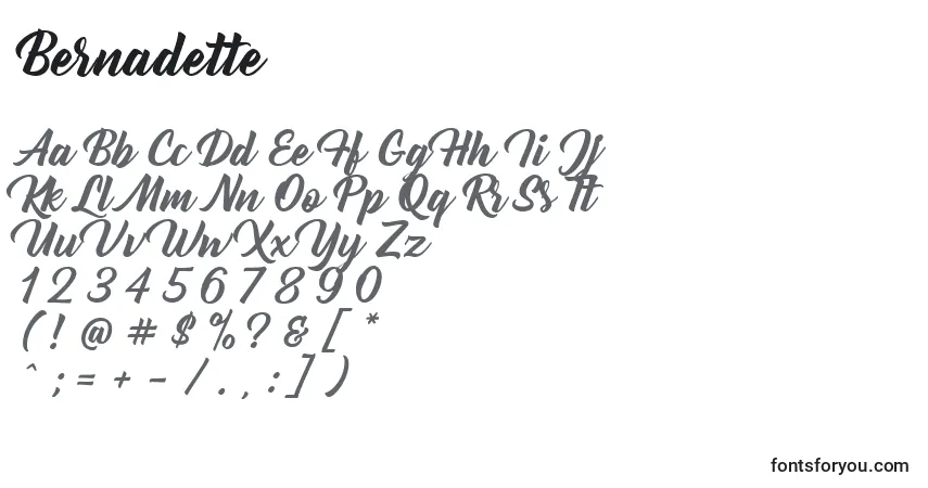 A fonte Bernadette – alfabeto, números, caracteres especiais