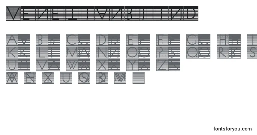 Schriftart Venetianblind – Alphabet, Zahlen, spezielle Symbole