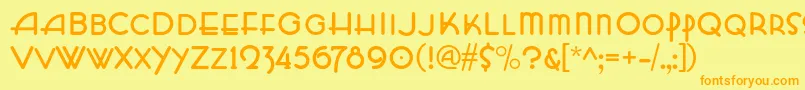 フォントHffZeldomZen – オレンジの文字が黄色の背景にあります。