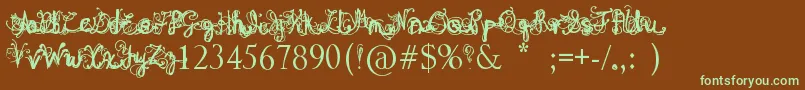 DenneAngel-fontti – vihreät fontit ruskealla taustalla