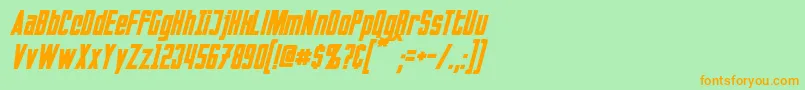 フォントInvadersItalic – オレンジの文字が緑の背景にあります。