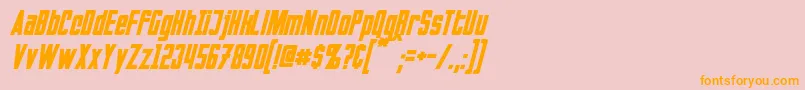 InvadersItalicフォントについての詳細 フォントInvadersItalic – オレンジの文字がピンクの背景にあります。