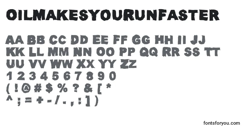 Schriftart OilMakesYouRunFaster – Alphabet, Zahlen, spezielle Symbole