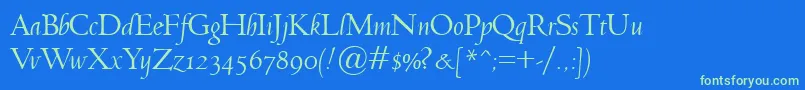 Fonte JensonClassicoItalic – fontes verdes em um fundo azul