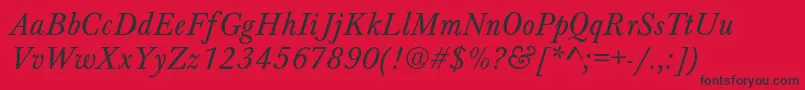 Fonte BaskervilleNormalItalic – fontes pretas em um fundo vermelho