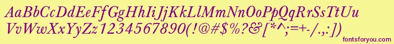 BaskervilleNormalItalic Font – Purple Fonts on Yellow Background