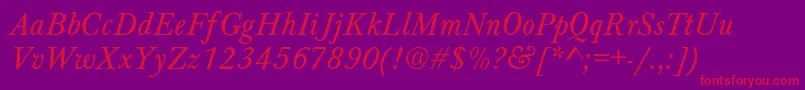 BaskervilleNormalItalic-Schriftart – Rote Schriften auf violettem Hintergrund