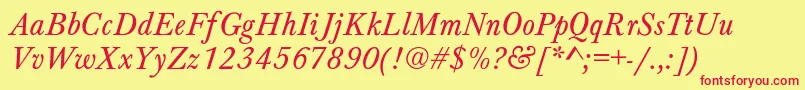 BaskervilleNormalItalic Font – Red Fonts on Yellow Background