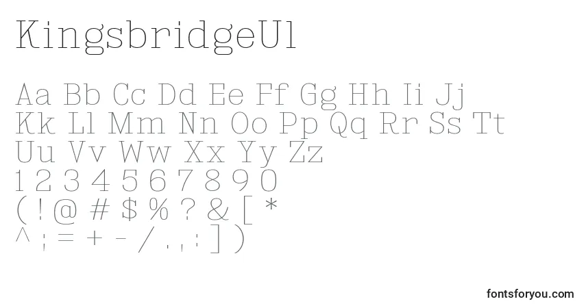 A fonte KingsbridgeUl – alfabeto, números, caracteres especiais