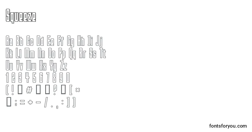 Czcionka Squeeze – alfabet, cyfry, specjalne znaki