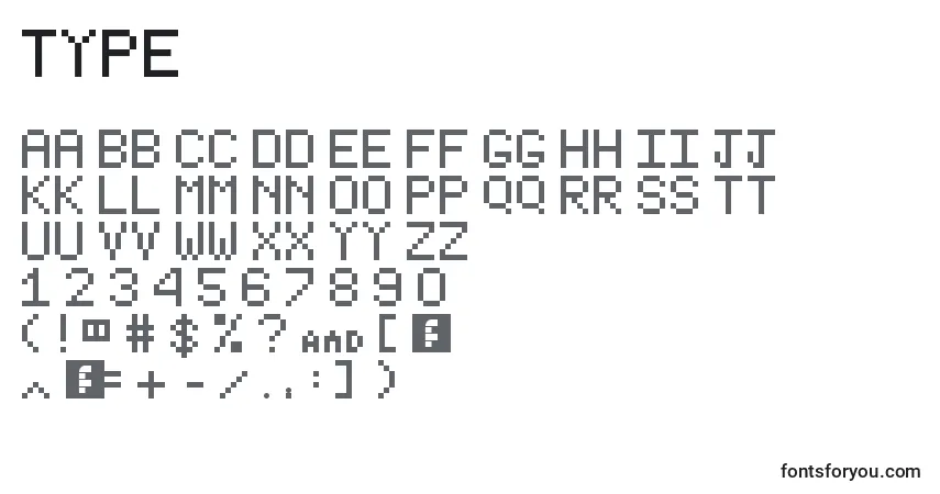 Czcionka Type – alfabet, cyfry, specjalne znaki