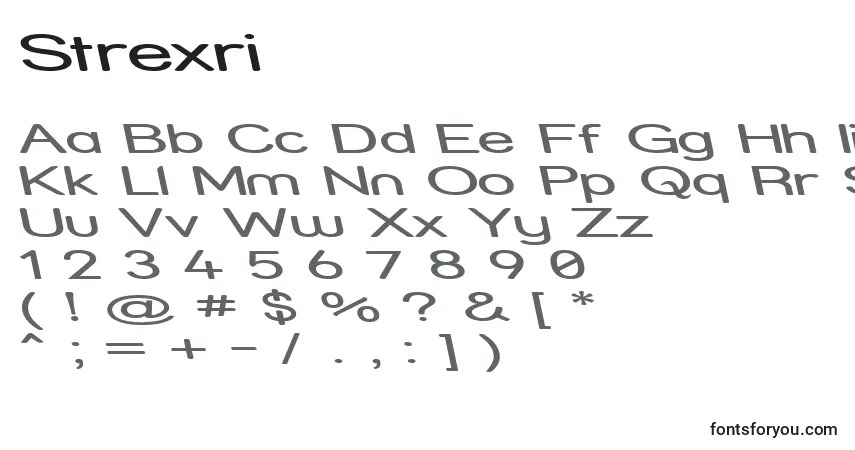 A fonte Strexri – alfabeto, números, caracteres especiais