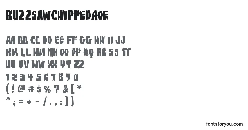 BuzzsawChippedAoe-fontti – aakkoset, numerot, erikoismerkit