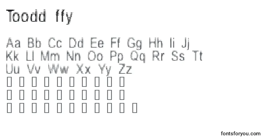 Czcionka Toodd ffy – alfabet, cyfry, specjalne znaki