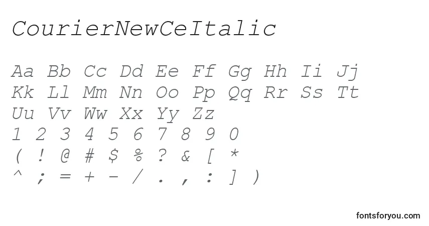 A fonte CourierNewCeItalic – alfabeto, números, caracteres especiais