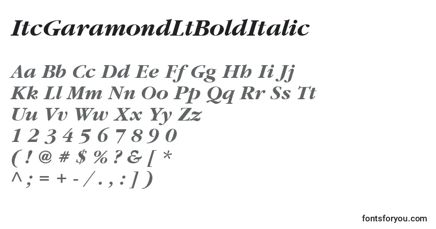 Czcionka ItcGaramondLtBoldItalic – alfabet, cyfry, specjalne znaki