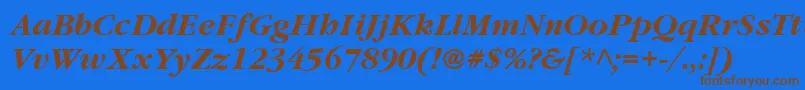 Czcionka ItcGaramondLtBoldItalic – brązowe czcionki na niebieskim tle