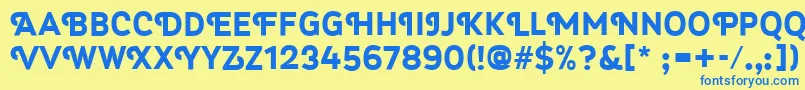 フォントMyra4fCapsBold – 青い文字が黄色の背景にあります。