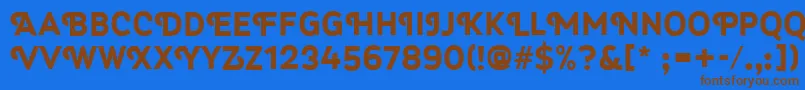 フォントMyra4fCapsBold – 茶色の文字が青い背景にあります。