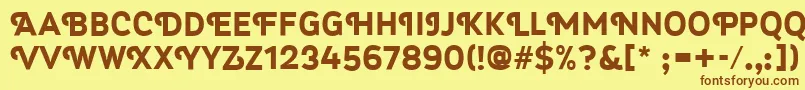 フォントMyra4fCapsBold – 茶色の文字が黄色の背景にあります。