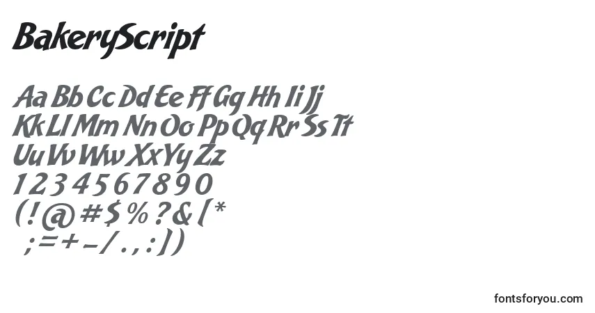 BakeryScript Font – alphabet, numbers, special characters