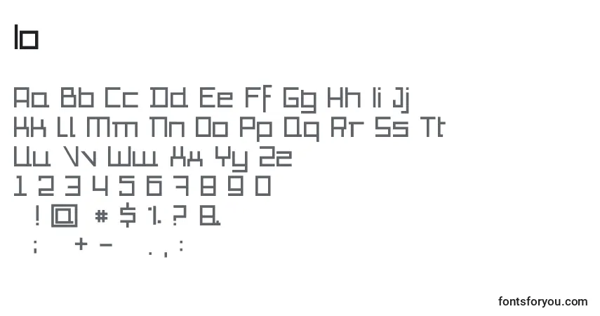 Schriftart Io – Alphabet, Zahlen, spezielle Symbole