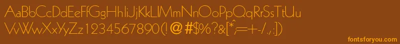 フォントK791GeometricalLightRegular – オレンジ色の文字が茶色の背景にあります。