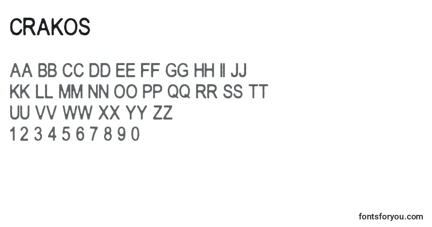 Schriftart Crakos – Alphabet, Zahlen, spezielle Symbole