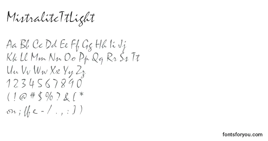 Czcionka MistralitcTtLight – alfabet, cyfry, specjalne znaki