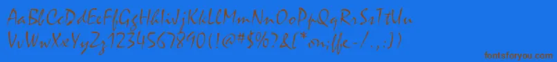 MistralitcTtLight-Schriftart – Braune Schriften auf blauem Hintergrund